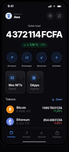 Écran Portefeuille de l’app BaoMoney